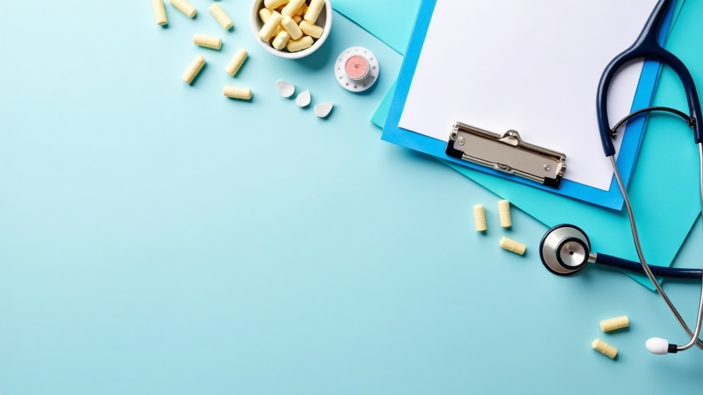 Abstract representation of medical bias in pain management through colored pills and stethoscope.