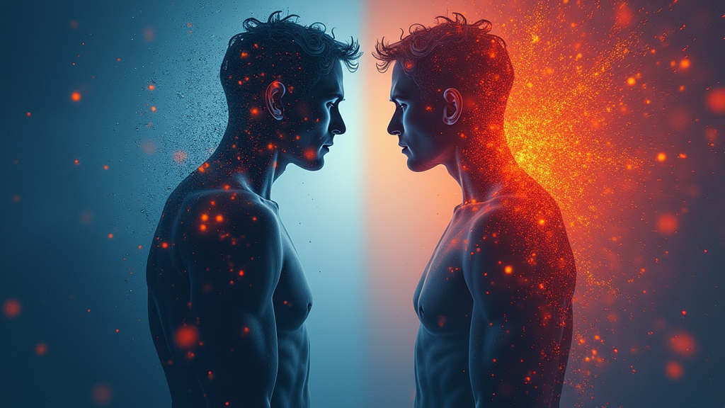Abstract visualization of pain responses, such as splitting colors or ripples, to represent how pain expression differs.