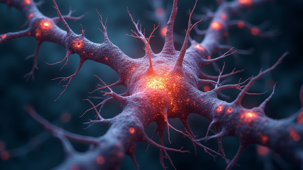 abstract visualization, neural pathways and nerves, swirling colors, pain and anxiety interconnected, no humans