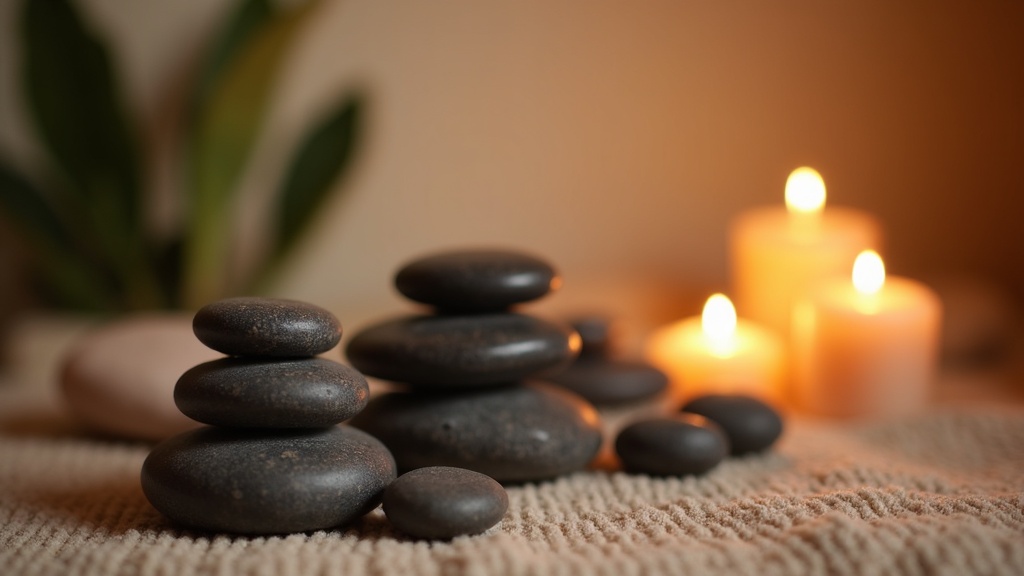 Ambient massage therapy room with calming decorative elements