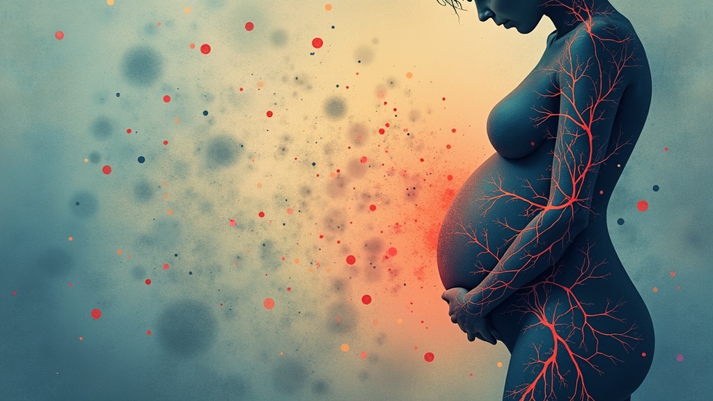 Abstract concept of altered pain perception during pregnancy, showing neural pathways and soft tones, no people.